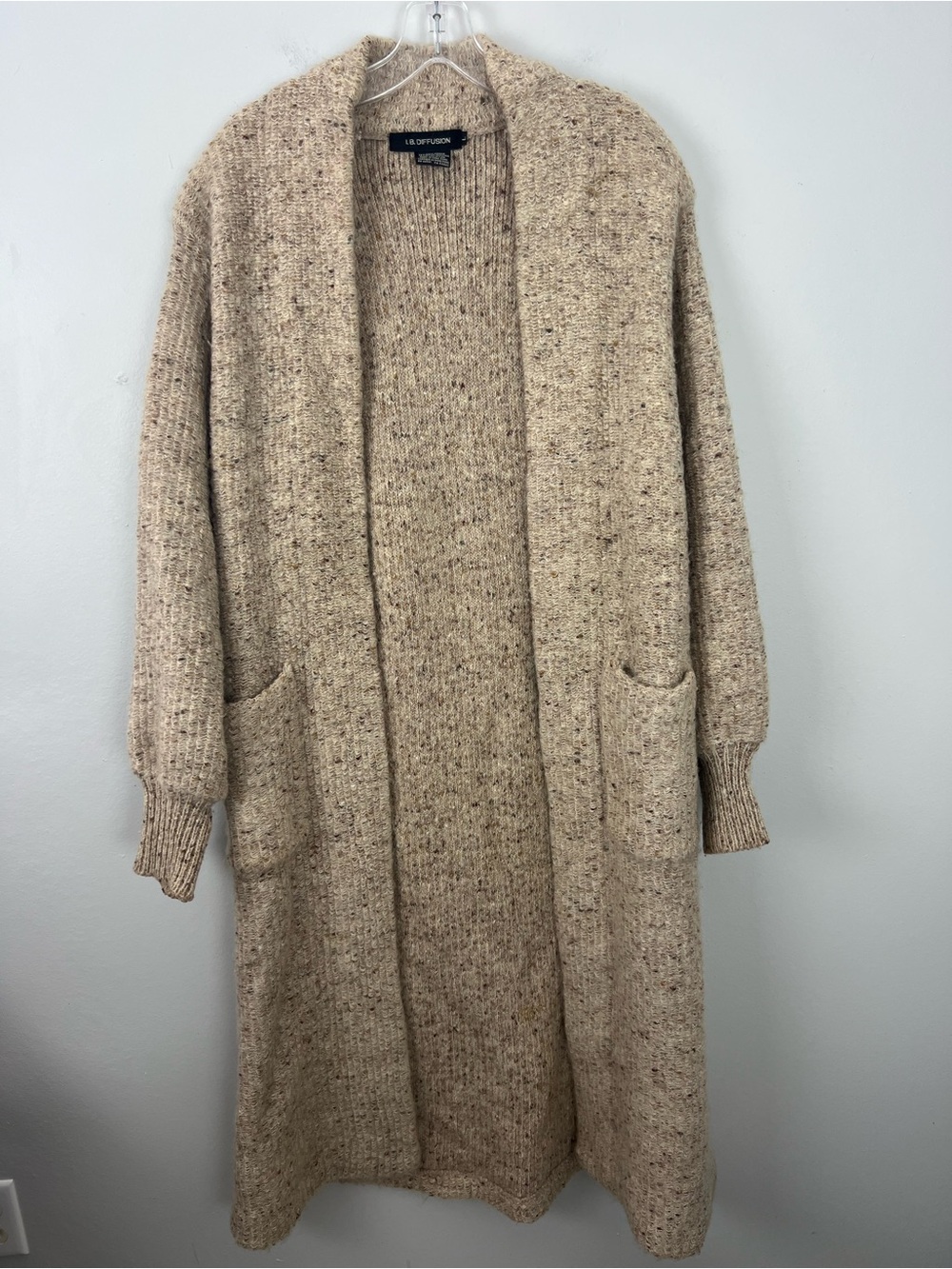 I.B. Diffusion Wool Mohair Blend Textured Long Cardigan Sweater Balloon Sleeves